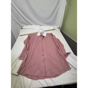 Karl Knox Shirt Mens 17.5 French Cuff Dress Button Up XL Formal Red Grid Shirt